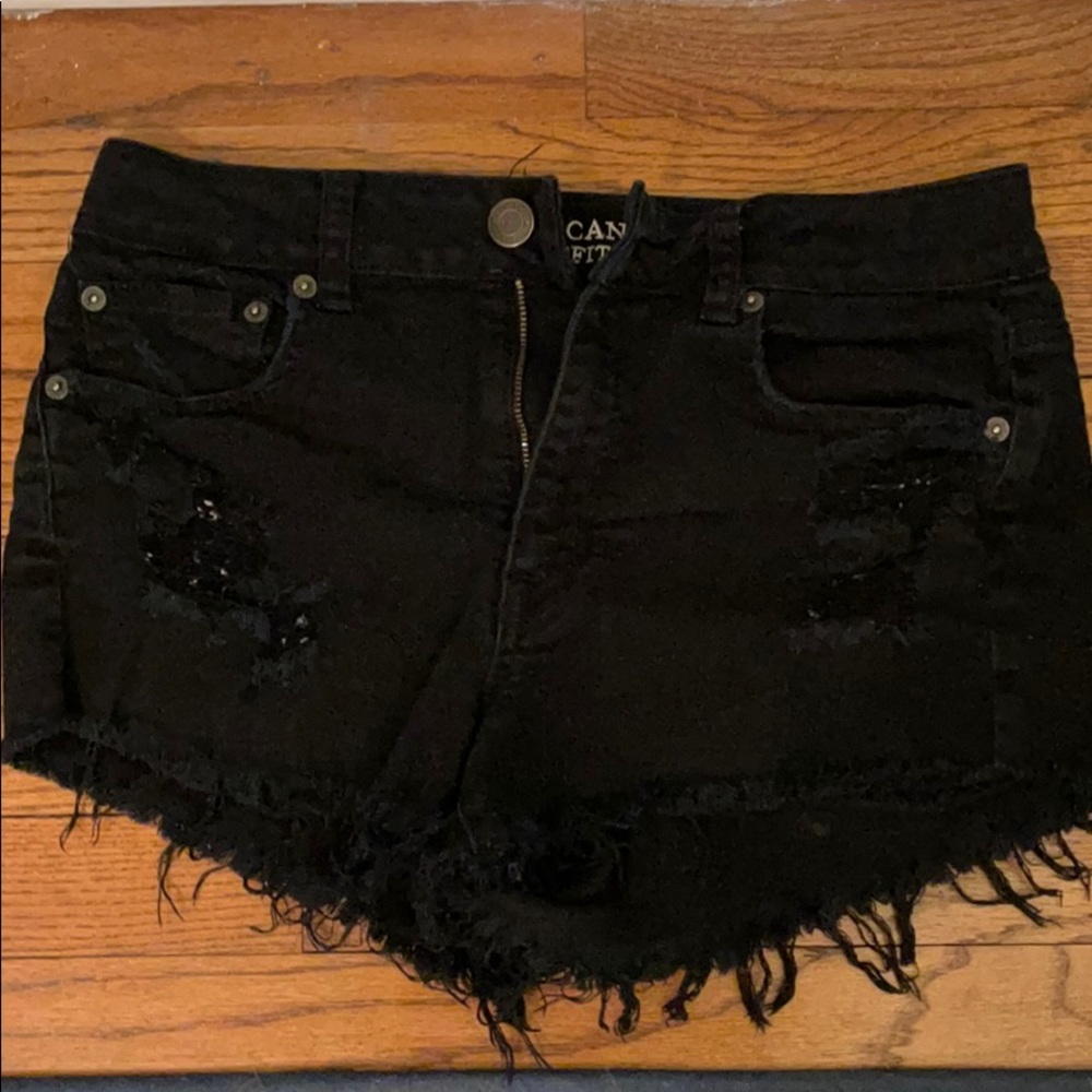 American Eagle Hi rise festival black denim shorts